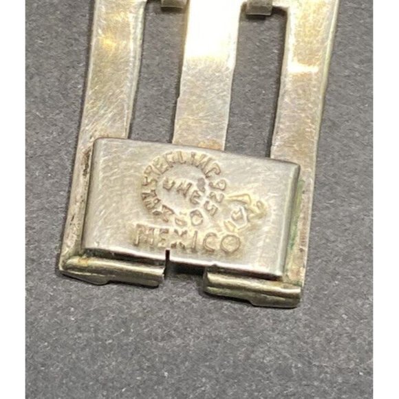 TAXCO Mexico Bracelet 925 Triple Chain Link Abalone Inlay 7.5 inches 1940s - Picture 5 of 7